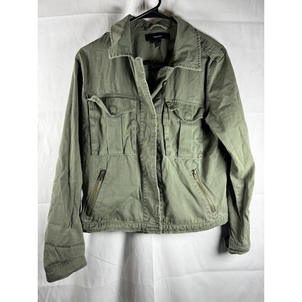 Forever 21 Womens Army‎ Olive Green Military Style Utility Jacket Size Small